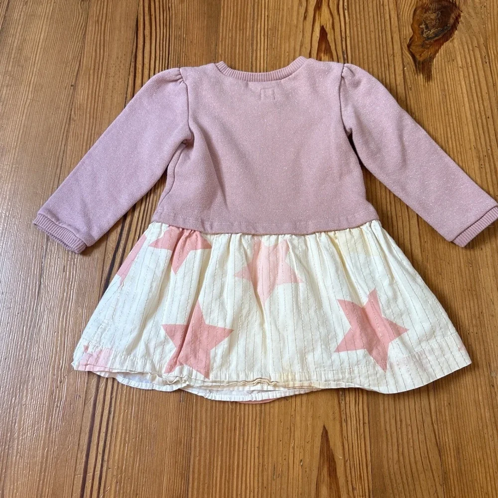 Baby Gap Star Print Long Sleeve Dress Toddler Pink Metallic SIZE 3T